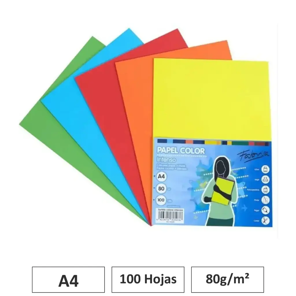 PAPEL A4 80GR 100 HJS SURTIDO INTENSOS