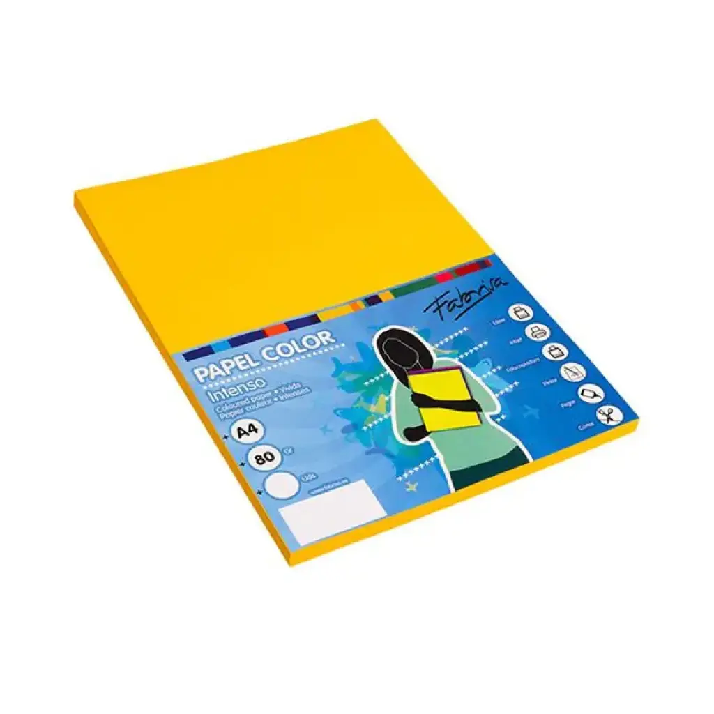 PAPEL A4 80G 500 HOJAS COLOR AMARILLO FUERTE