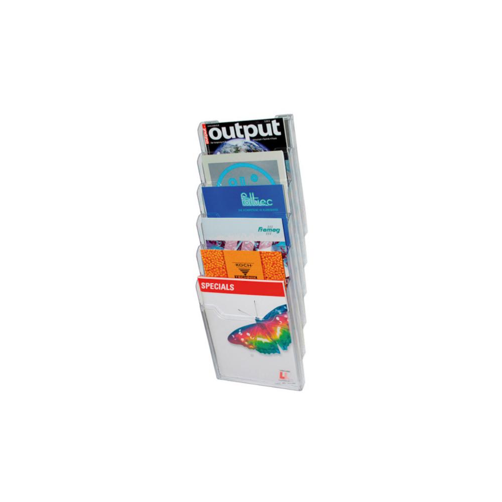 SOPORTE MURAL OFFICE A4 VERTICAL 6 COMPARTIMENTOS TRANSPARENTES