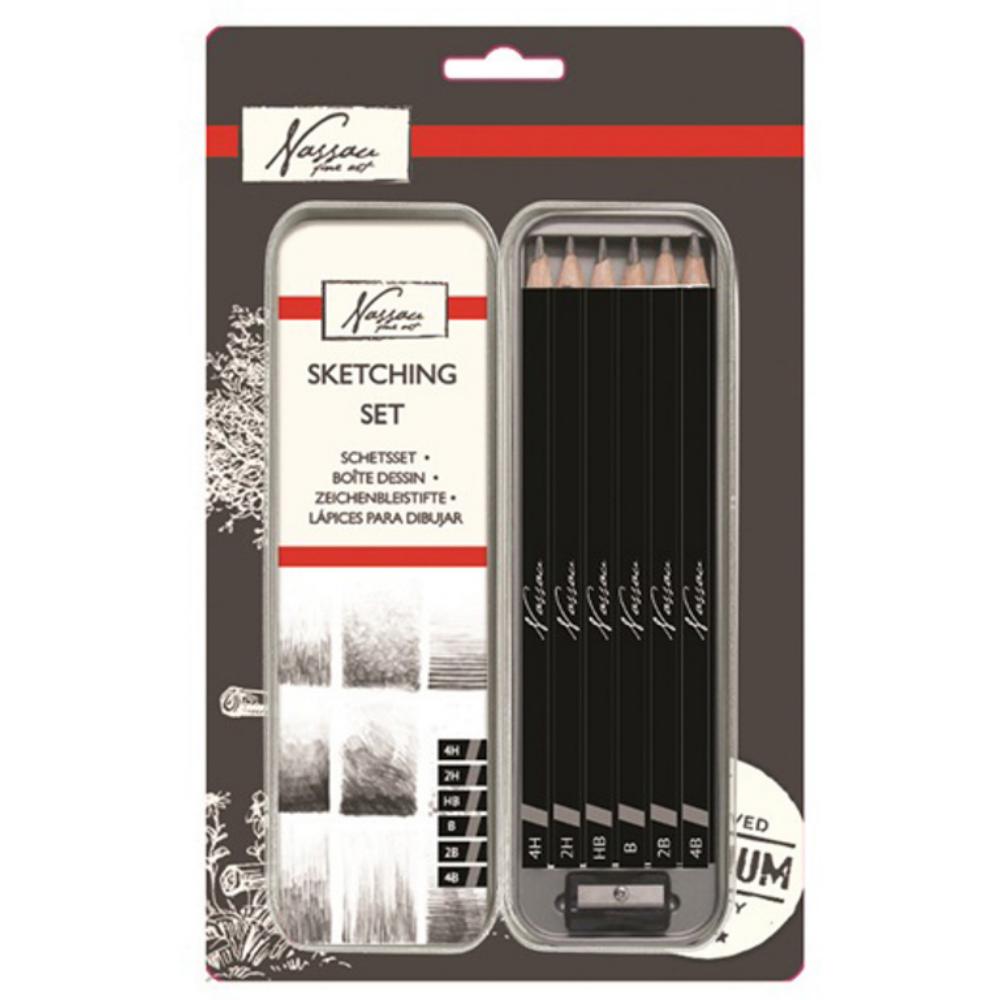 LÁPICES DE GRAFITO NASSAU 6 DUREZAS CON ESTUCHE METÁLICO