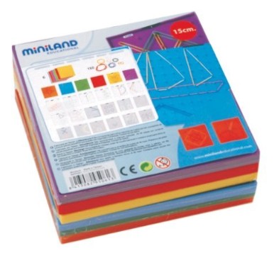 GEOPLANOS 15CM CON 2 CARAS + GOMAS ELÁSTICAS 6UDS MINILAND