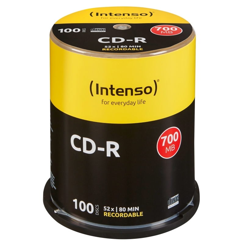 CD-R INTENSO 700 MB · 80 MIN · 52X · TUBO/SPINDLE 100 UDS
