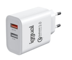 IGGUAL CARGADOR DOBLE 2XUSB CARGA RÁPIDA QC3.0 30W