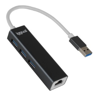 HUB IGGUAL USB-A 3 PUERTOS USB 3.0+RJ45 GIGABIT 