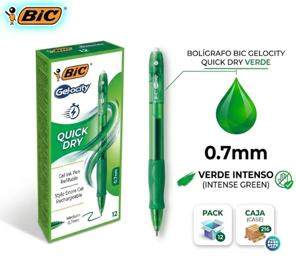 BOLÍGRAFO BIC GELOCITY QUICK DRY VERDE