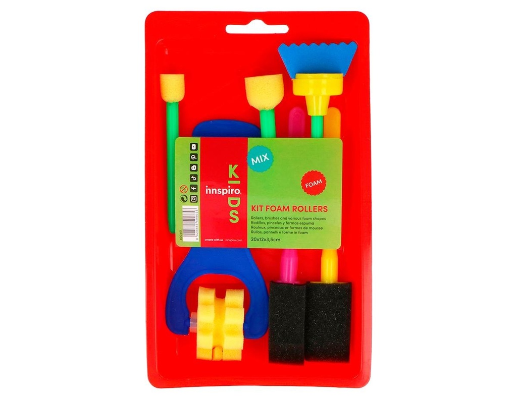 KIT DE PINTURA INFANTIL CON RODILLOS PINCELES Y FORMAS DE ESPUMA