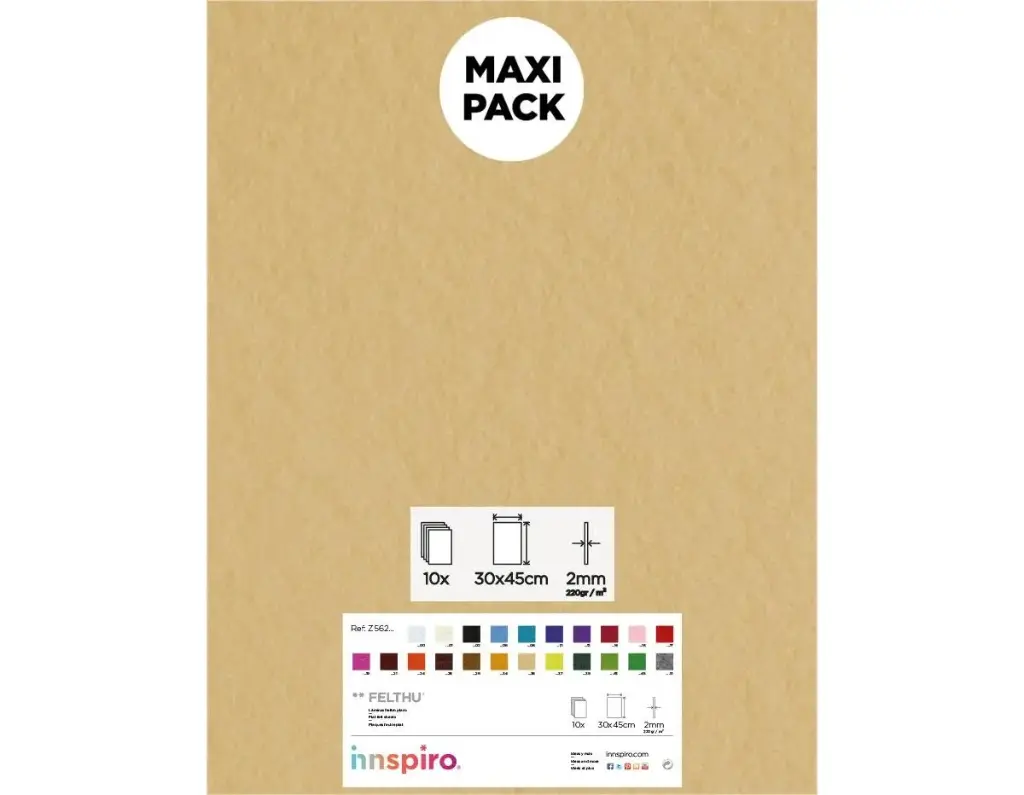 LAMINA FIELTRO ACRÍLICO BEIGE 30x45 CM 160 g/m² PACK 10 UNIDADES INNSPIRO