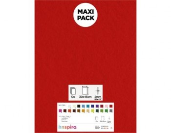 LAMINA FIELTRO ACRÍLICO ROJO 30x45 CM 160 g/m² PACK 10 UNIDADES INNSPIRO