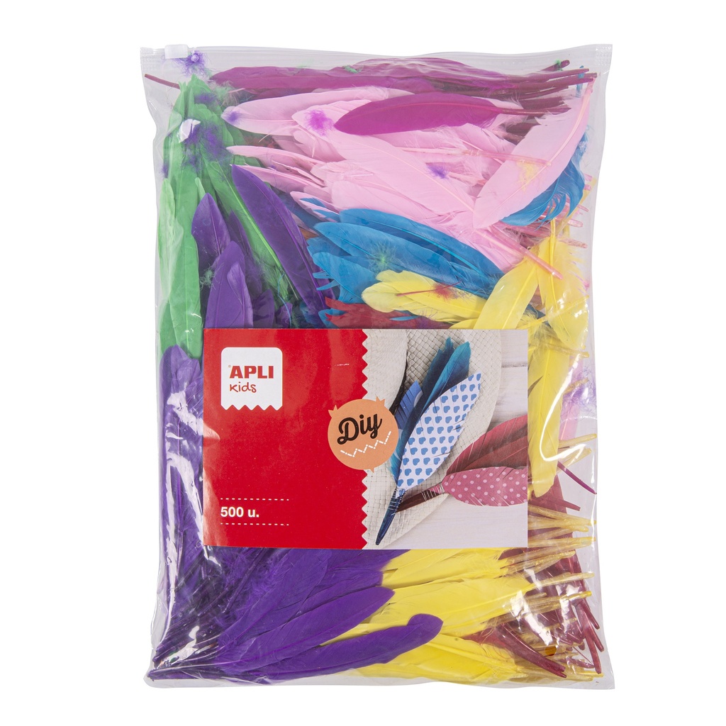 PLUMAS DE COLORES SURTIDAS “INDIO” BOLSA 500 UDS