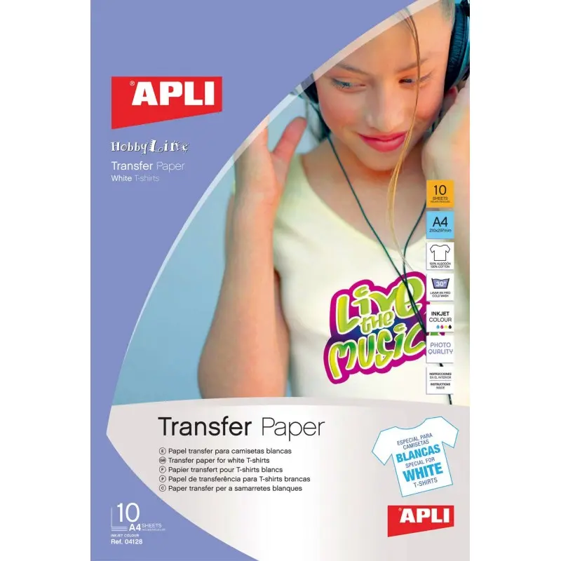 PAPEL A4 TRANSFER PARA PRENDAS BLANCAS 10 HOJAS
