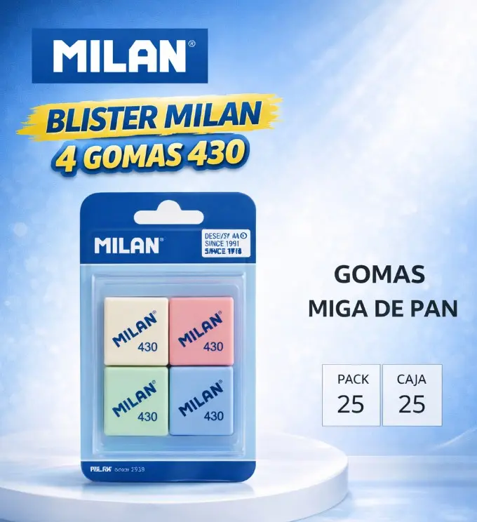 GOMA DE BORRAR MILAN 430 MIGA DE PAN BLÍSTER 4 UNIDADES