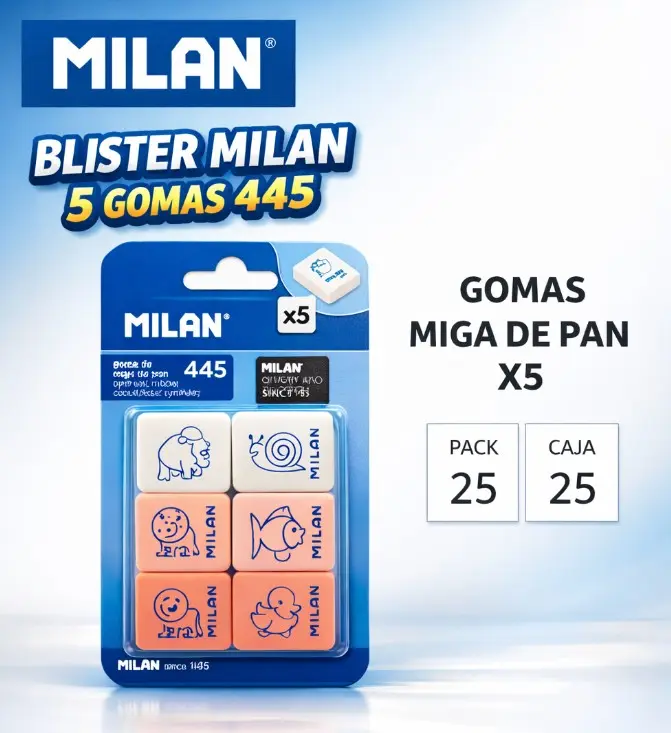 GOMA DE BORRAR MILAN 445 MIGA DE PAN BLÍSTER 5 UNIDADES