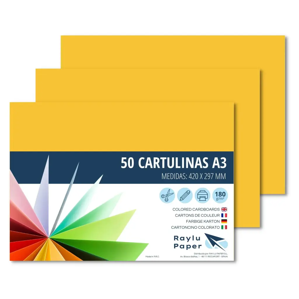 CARTULINAS RAYLU A3 180 GRAMOS AMARILLO CANARIO 50 HOJAS