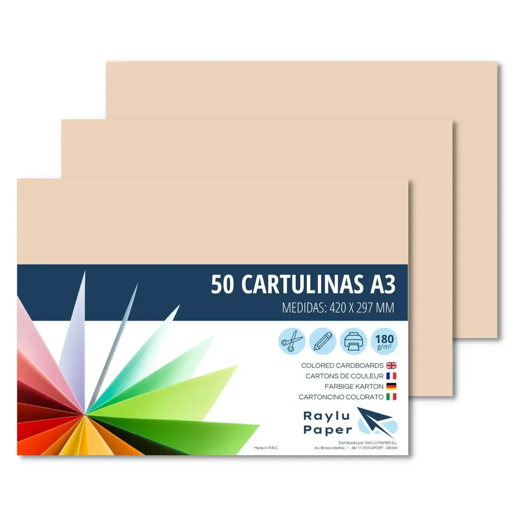 CARTULINAS A3 CREMA RAYLU 180G 50 HOJAS