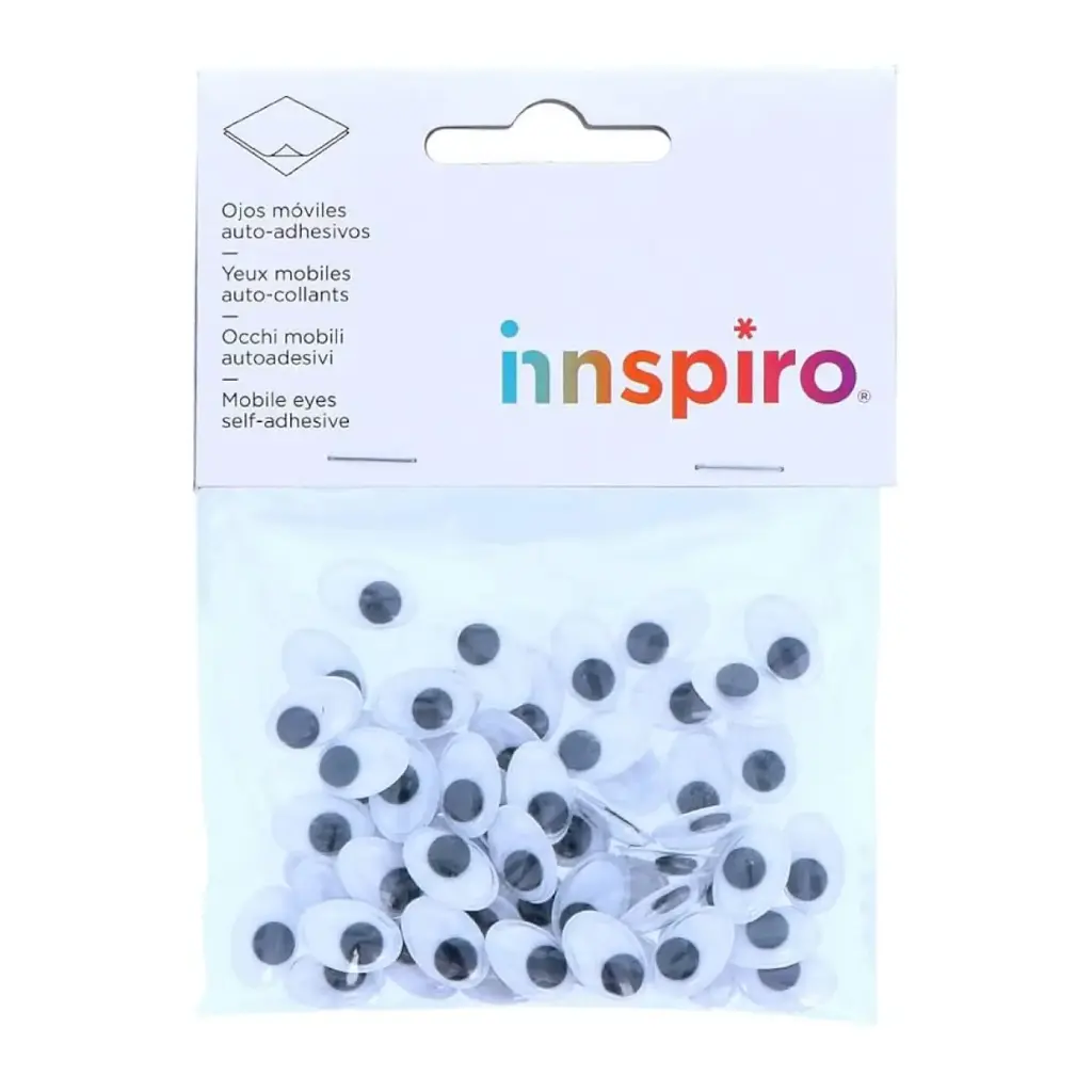 OJOS MÓVILES NEGROS AUTOADHESIVOS OVALADOS 12×16 MM 50 UNIDADES INNSPIRO