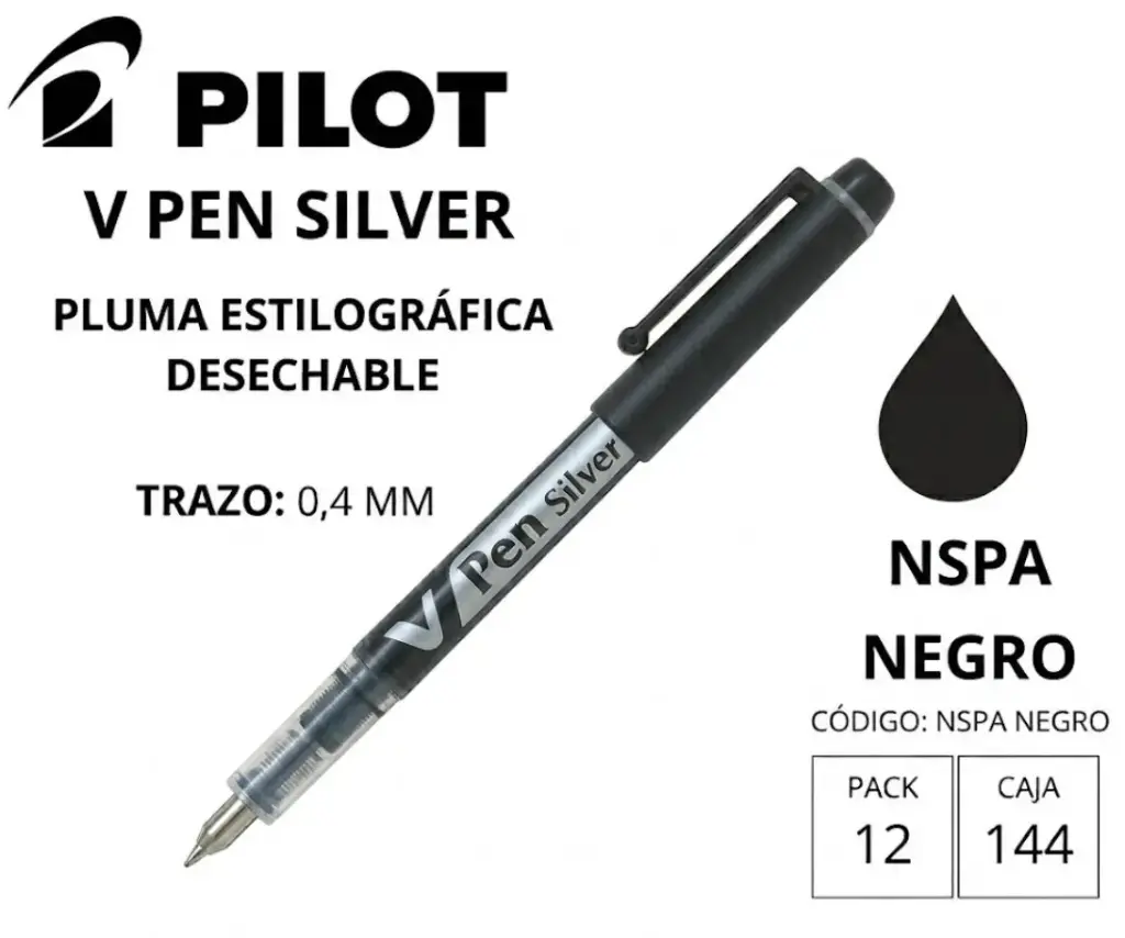 PLUMA PILOT V PEN SILVER NEGRO