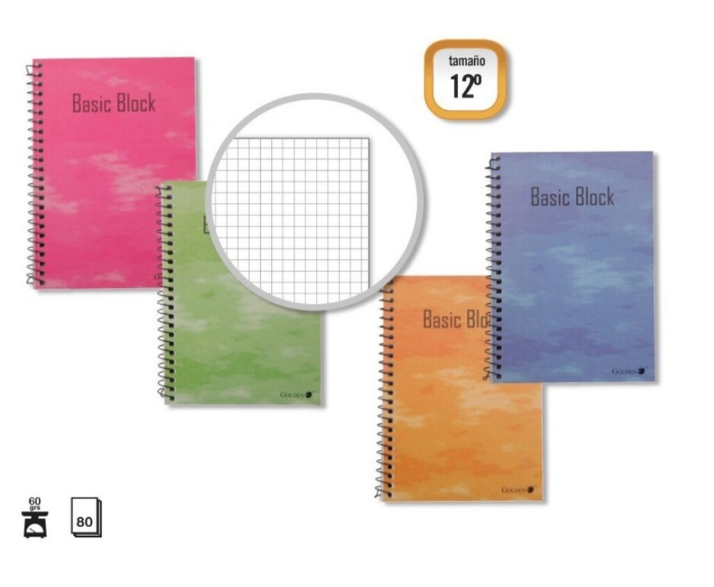 BLOC ESPIRAL GOLDEN 12º NATURAL 85 × 125MM 80 HOJAS, 60 G/M² CUADRÍCULA