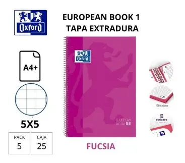 BLOC OXFORD A4+ ESPIRAL CUADRÍCULA 5 MM FUCSIA (EUROPEANBOOK 1) 