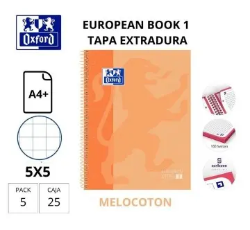 BLOC OXFORD A4+ ESPIRAL CUADRÍCULA 5 MM MELOCOTON (EUROPEANBOOK 1) 