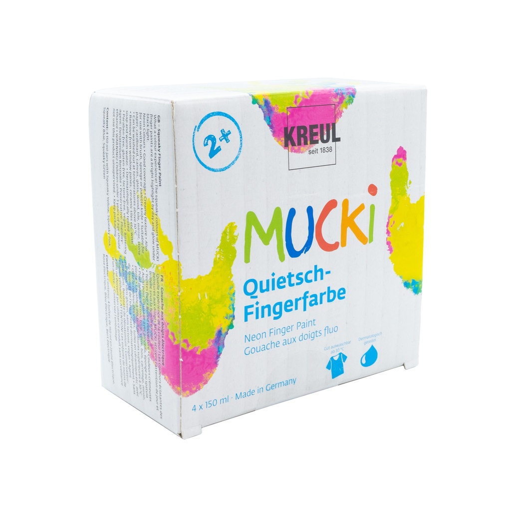 PINTURA DE DEDOS MUCKI NEÓN 150 ML +2 (K2317) SET DE 4 BOTES
