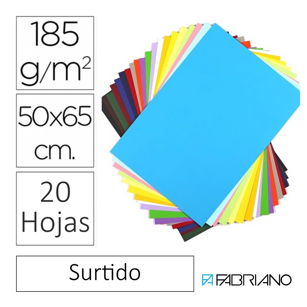 CARTULINA 50×65 CM 185 g/m² COLORES SURTIDOS PACK 20 HOJAS