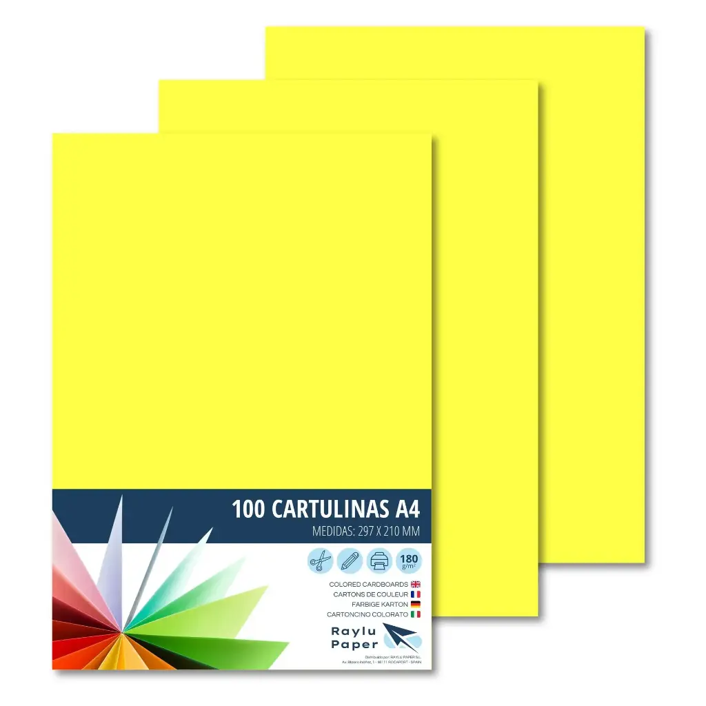 CARTULINA RAYLU A4 180 GRAMOS AMARILLO LIMON PK 100 HOJAS
