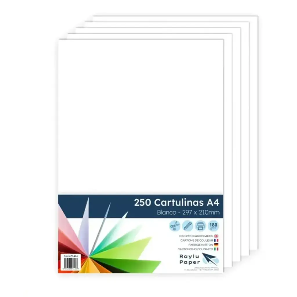 CARTULINA RAYLU A4 180 GRAMOS BLANCO PACK 250