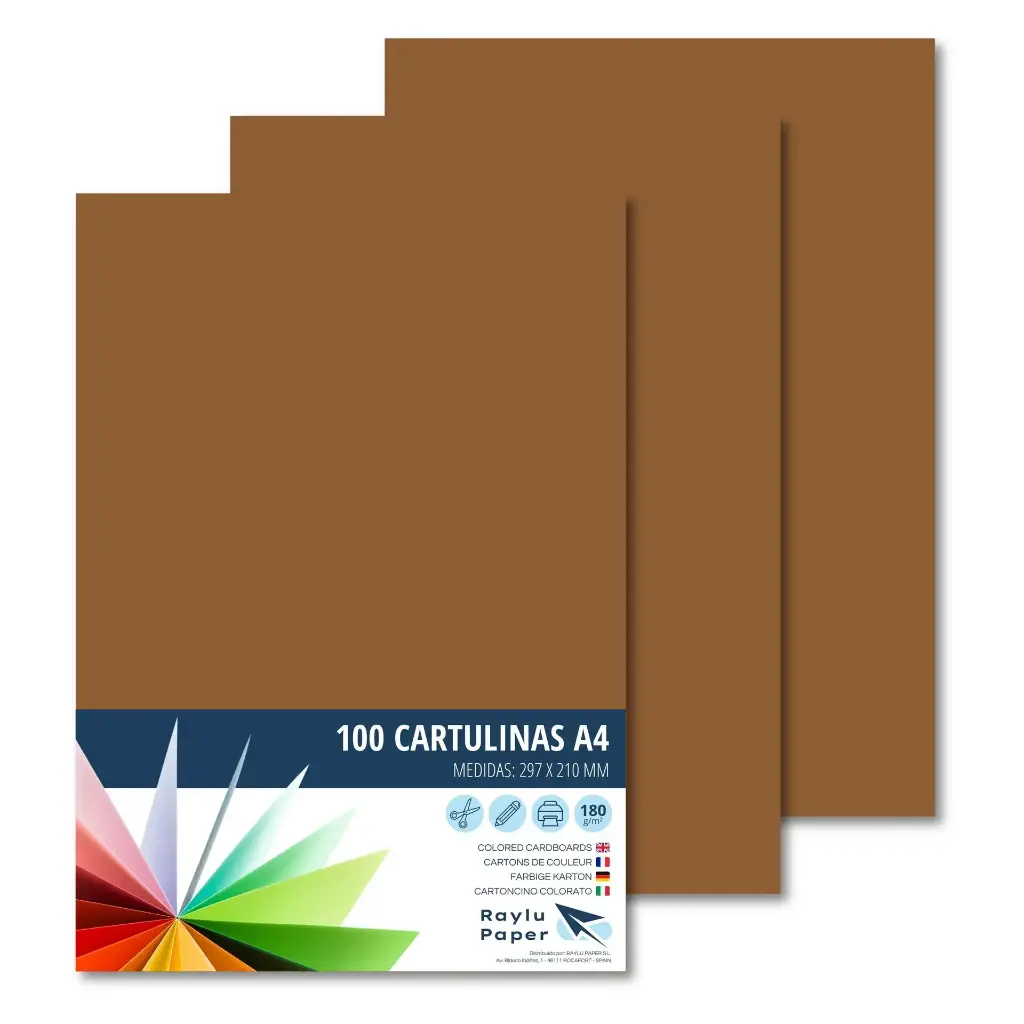 CARTULINA RAYLU A4 180 GRAMOS MARRON PK 100 HOJAS