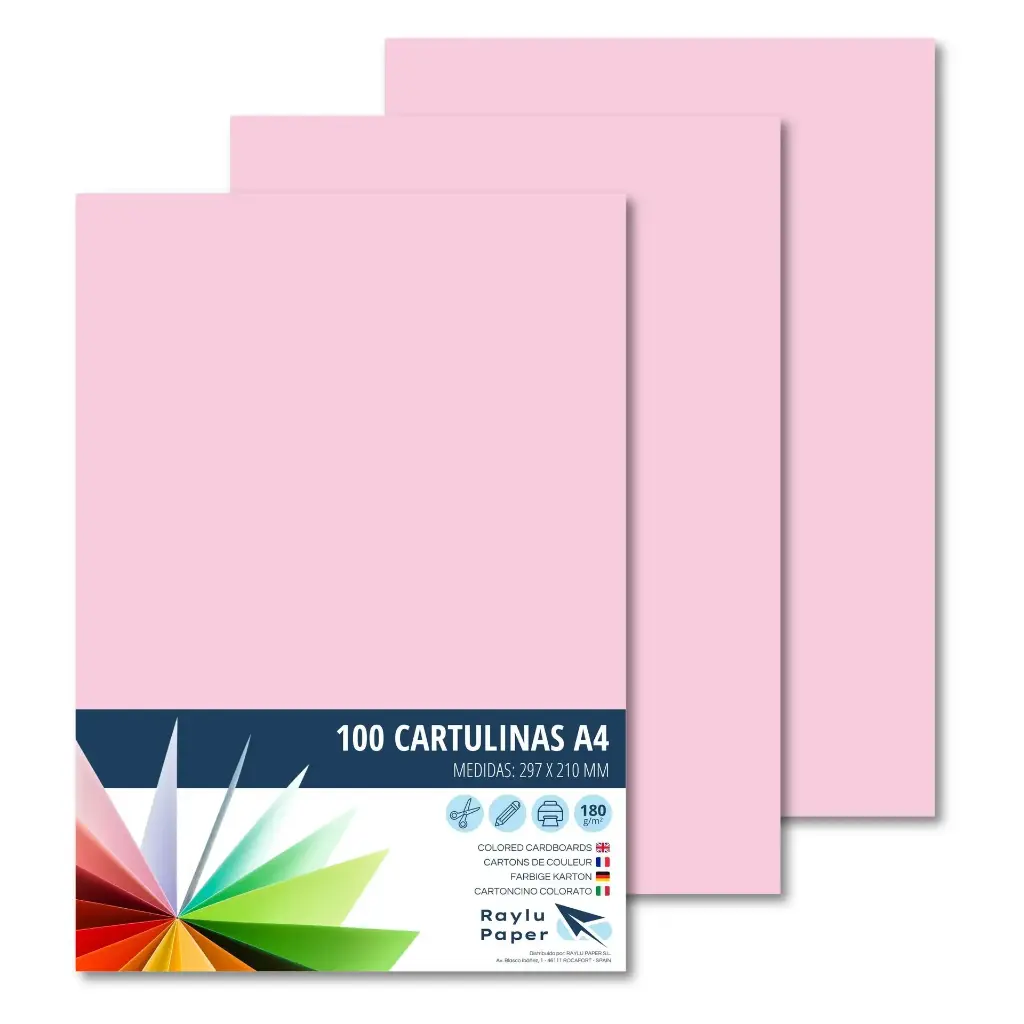 CARTULINA RAYLU A4 180 GRAMOS ROSA PK 100 HOJAS