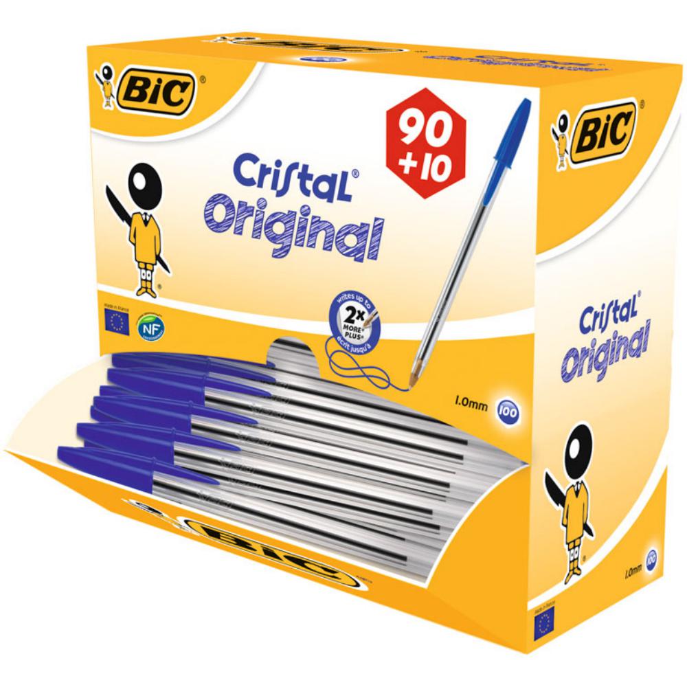 BOLÍGRAFO BIC CRISTAL AZUL PACK ESCOLAR 100 UDS