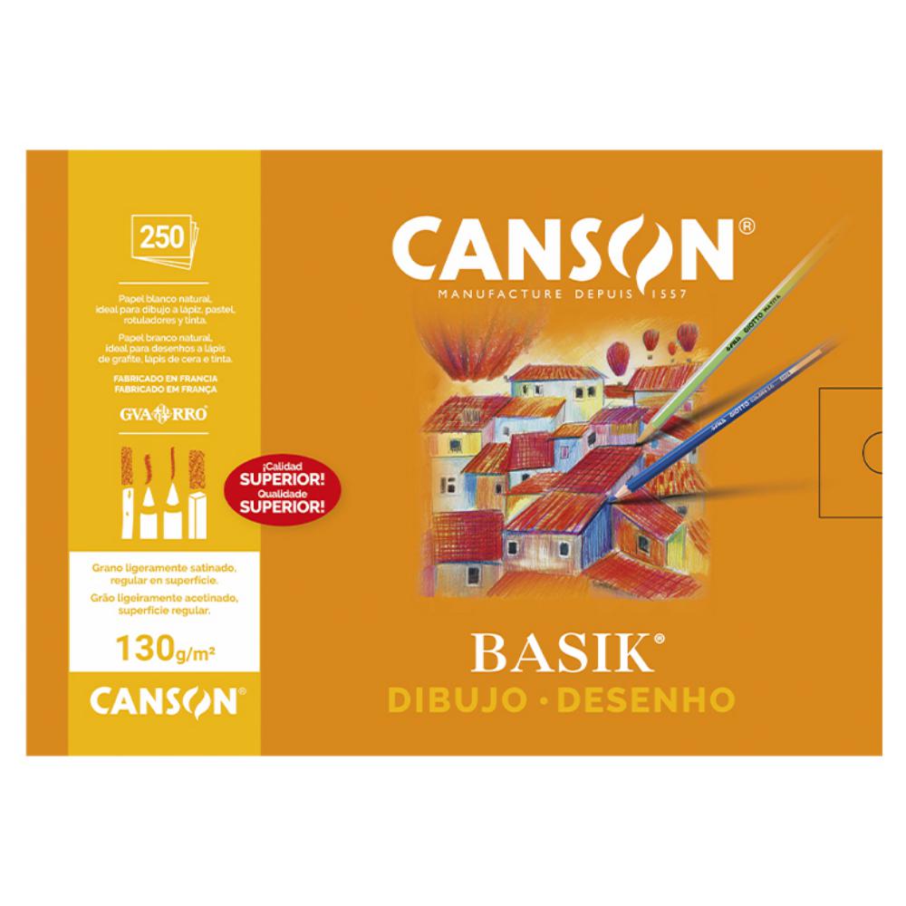 CANSON – PACK 250 LÁMINAS DIBUJO BASIK CON RECUADRO Y CAJETÍN (A4+ 21x29,7 CM – 130 G)