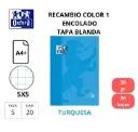 RECAMBIO A4 OXFORD COLOR 1 TURQUESA 90G CUADRO 5MM