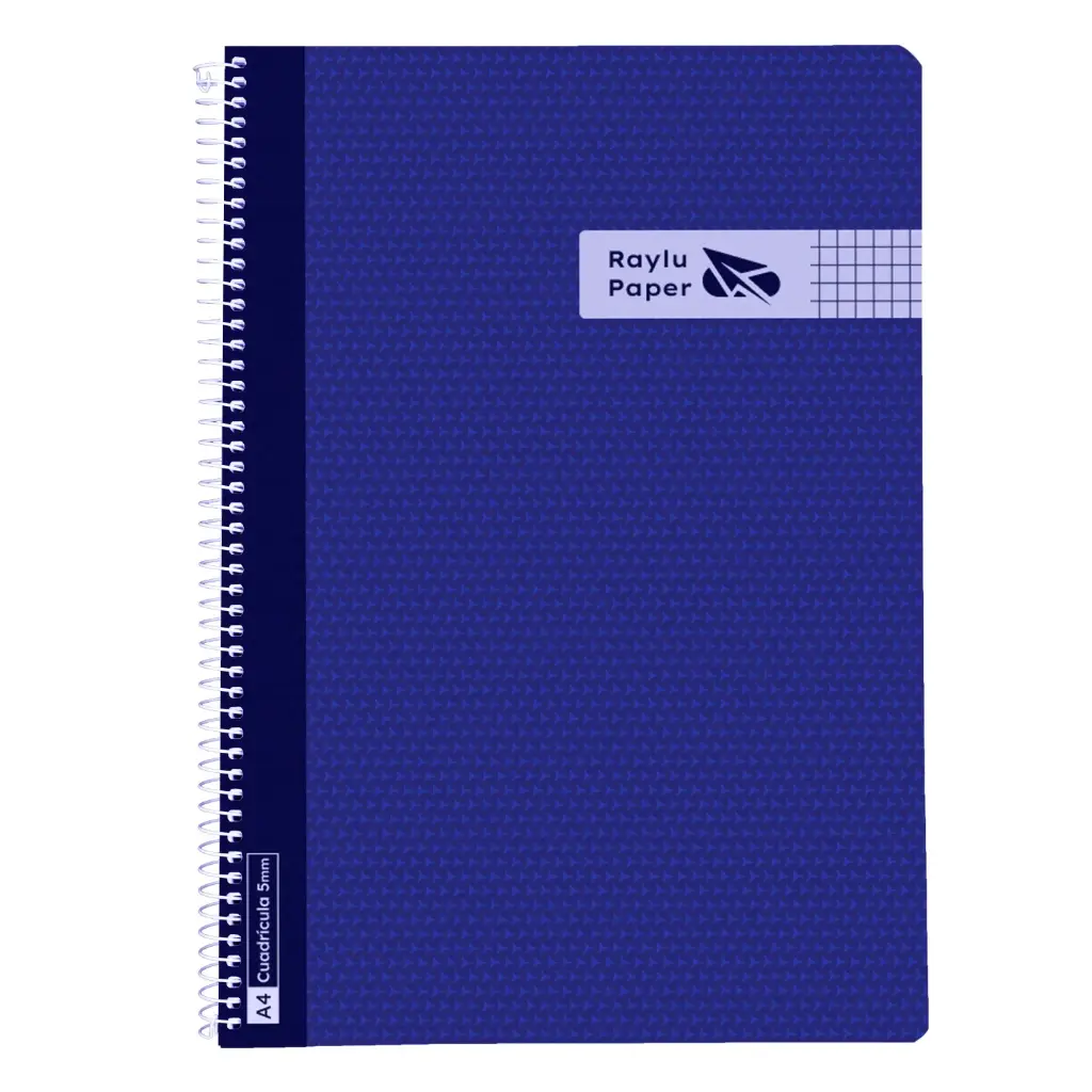 BLOC ESPIRAL A4 TAPA PLASTICO 80 HOJAS 90 GRAMOS CUADRO 4MM AZUL OSCURO RAYLU