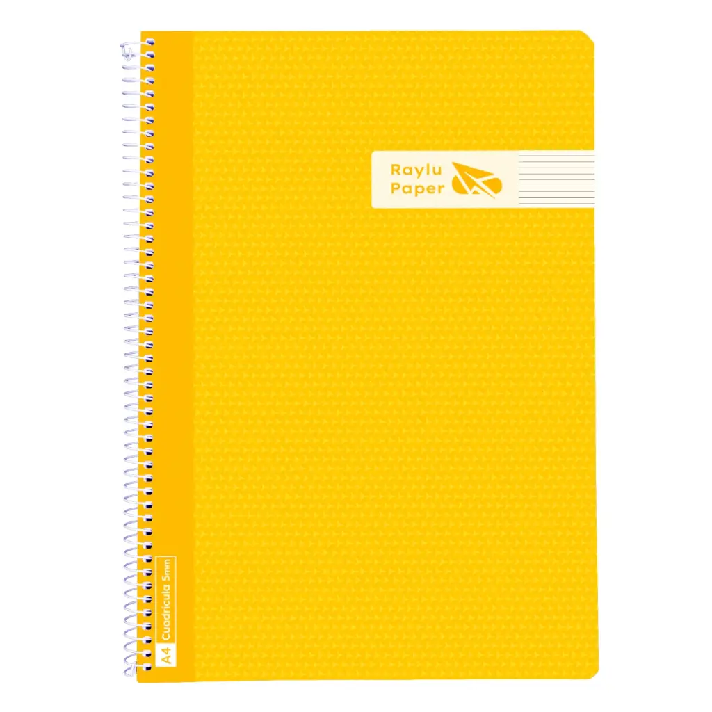 BLOC ESPIRAL A4 TAPA PLASTICO 80 HOJAS 90 GRAMOS HORIZONTAL AMARILLO RAYLU