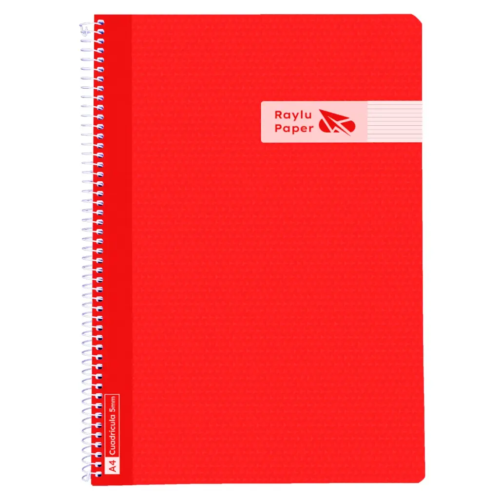 BLOC ESPIRAL A4 TAPA PLASTICO 80 HOJAS 90 GRAMOS HORIZONTAL ROJO RAYLU