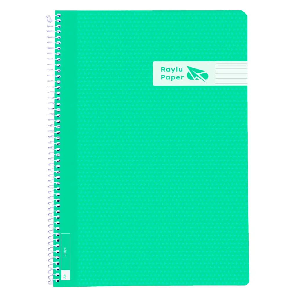 BLOC ESPIRAL A4 TAPA PLASTICO 80 HOJAS 90 GRAMOS HORIZONTAL VERDE RAYLU