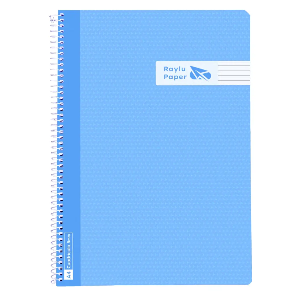 BLOC ESPIRAL A4 TAPA PLASTICO 80 HOJAS 90 GRAMOS HORIZONTAL AZUL CLARO RAYLU