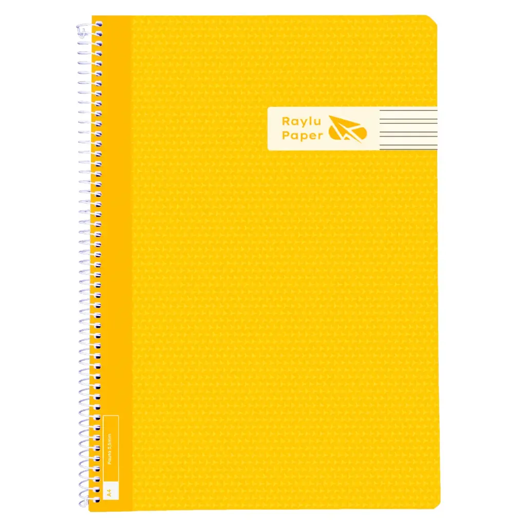 BLOC ESPIRAL A4 TAPA PLASTICO 80 HOJAS 90 GRAMOS PAUTA 3,5MM AMARILLO RAYLU