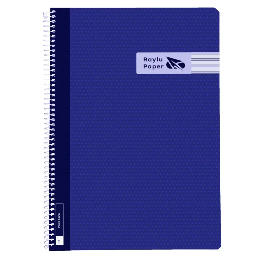 BLOC ESPIRAL A4 TAPA PLASTICO 80 HOJAS 90 GRAMOS PAUTA 3,5MM AZUL OSCURO RAYLU