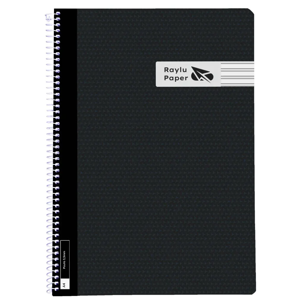 BLOC ESPIRAL A4 TAPA PLASTICO 80 HOJAS 90 GRAMOS PAUTA 3,5MM NEGRO RAYLU