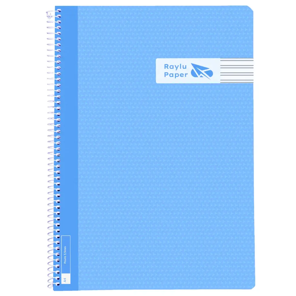BLOC ESPIRAL A4 TAPA PLASTICO 80 HOJAS 90 GRAMOS PAUTA 3,5MM AZUL CLARO RAYLU