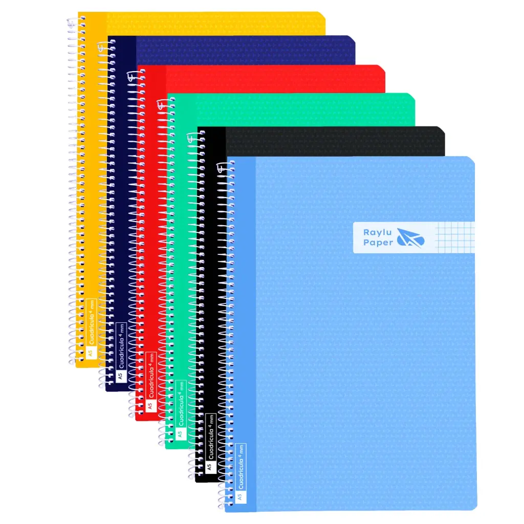 BLOC ESPIRAL A4 TAPA PLASTICO 80 HOJAS 90 GRAMOS CUADRO 5MM COLORES VIVOS RAYLU
