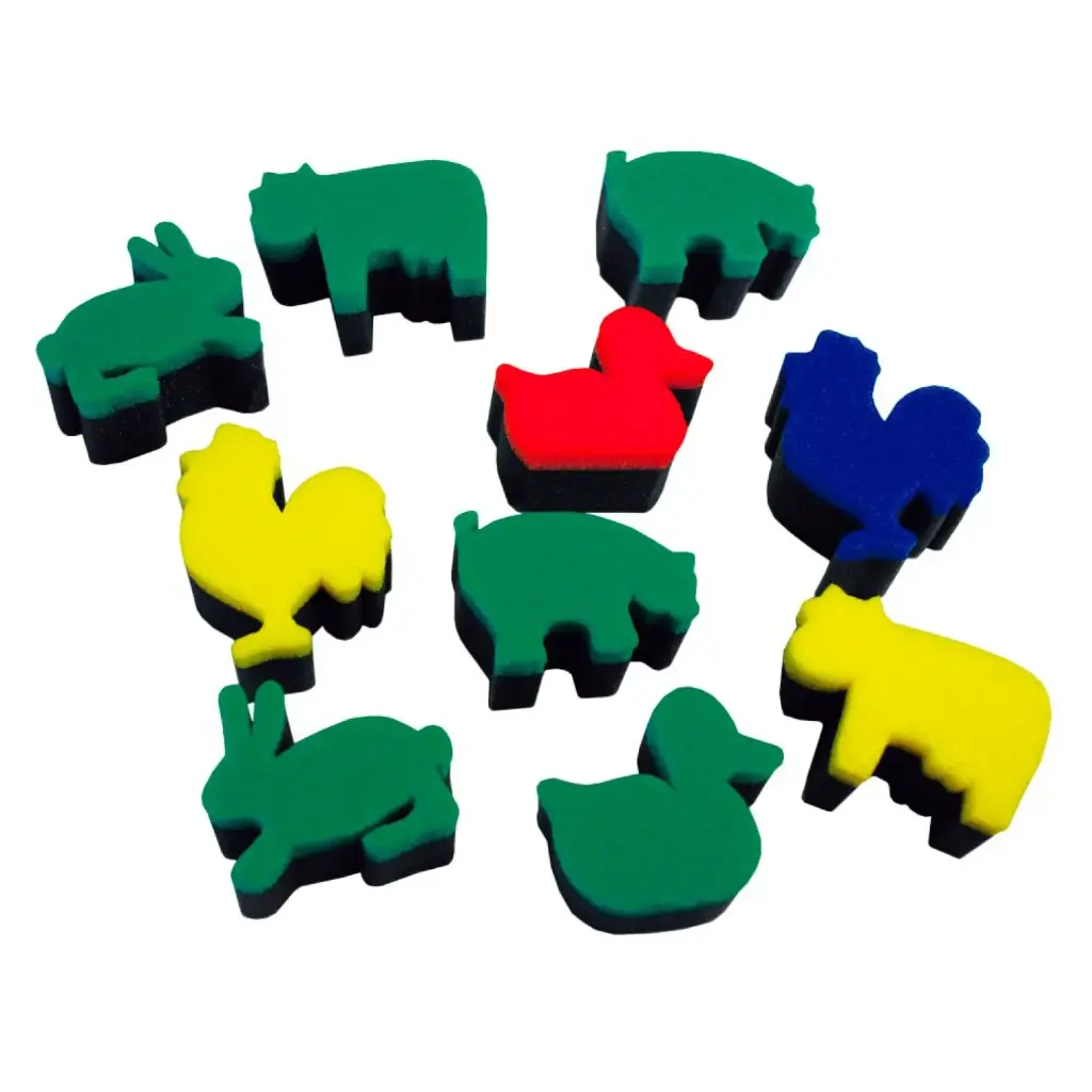 ESPONJAS PARA ESTAMPAR CON PINTURA ANIMALES DE GRANJA HENBEA