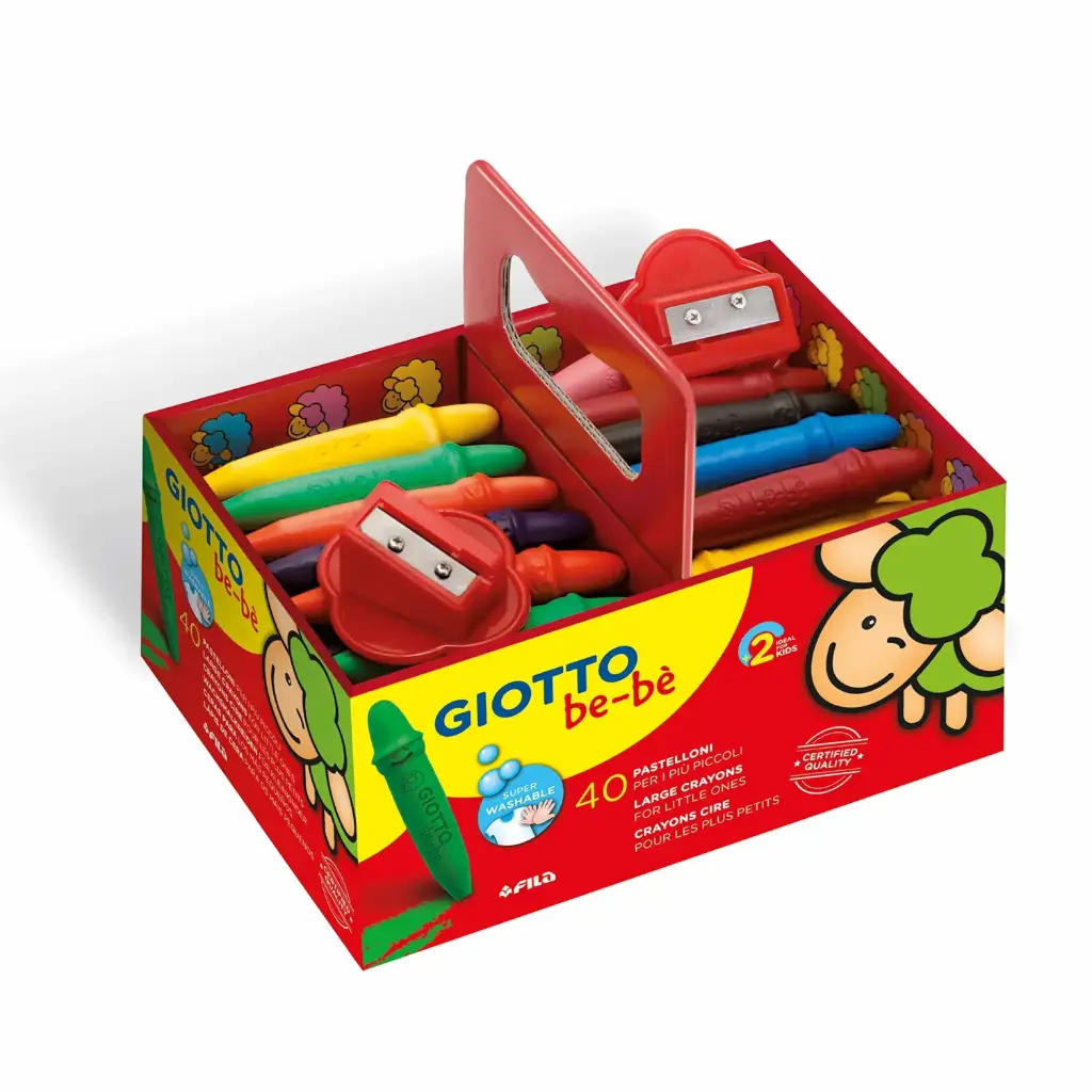 CERA BE-BÈ GIOTTO FILA 40 UNIDADES 8 COLORES + 2 AFILALÁPICES 