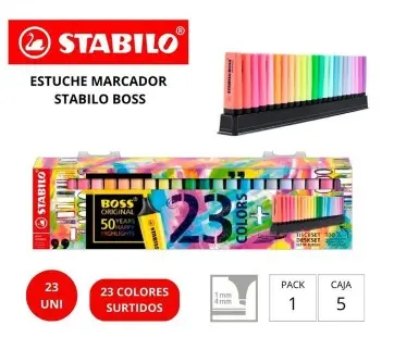 MARCADOR FLUORESCENTE STABILO ESTUCHE 23 UNIDADES SURTIDAS