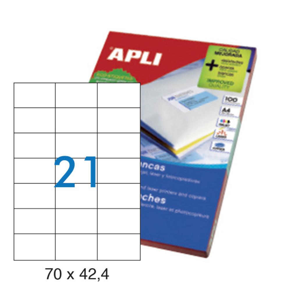 APLI ETIQUETAS BLANCAS PERMANENTES 70X42,4MM 100 HOJAS