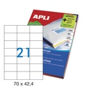 APLI ETIQUETAS BLANCAS PERMANENTES 70X42,4MM 100 HOJAS
