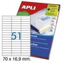 APLI ETIQUETAS BLANCAS PERMANENTES 70,0X16,9MM 100 HOJAS