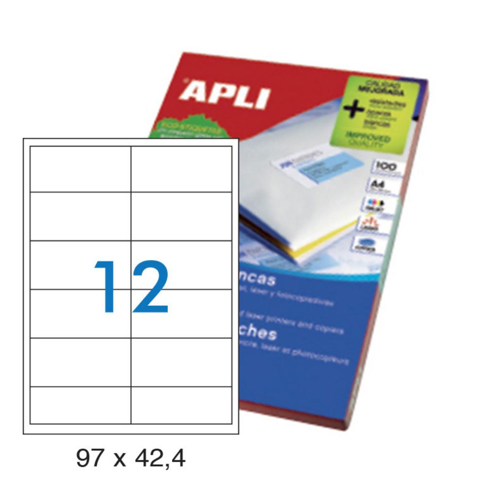 APLI ETIQUETAS BLANCAS PERMANENTES 97X42,4MM 100 HOJAS