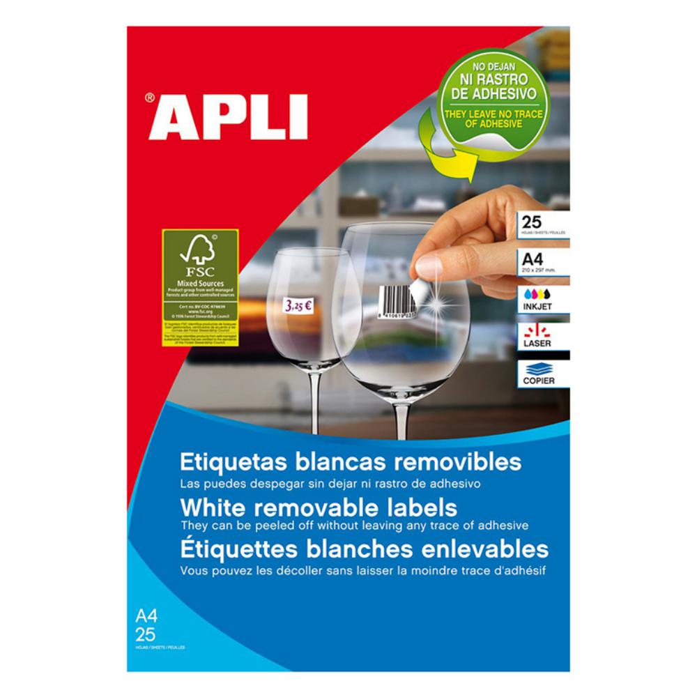 APLI ETIQUETAS BLANCAS REMOVIBLES 35,6X16,9MM 25 HOJAS